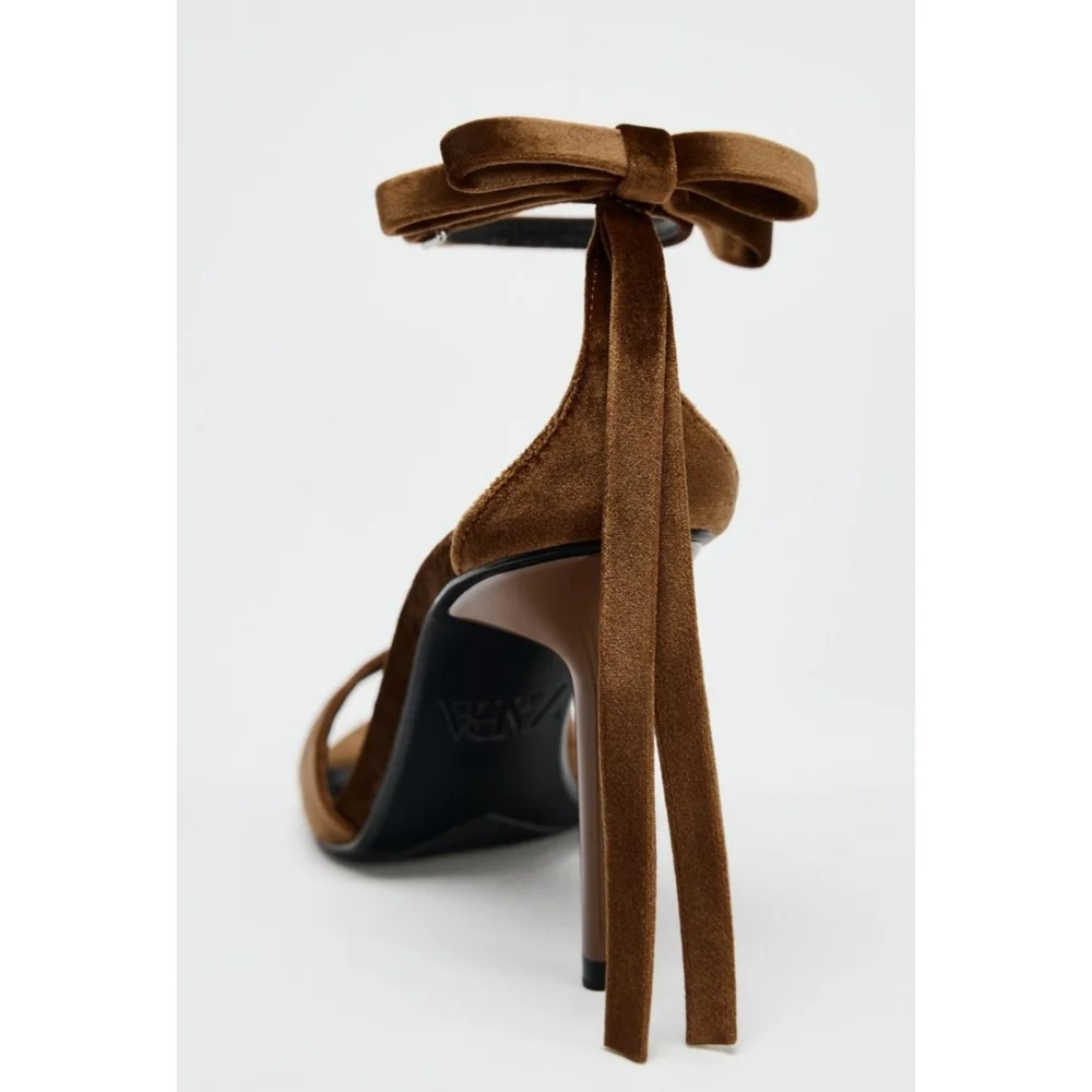 Zara Bow Velvet Effect Heeled Sandals size 8 & 9 - Picture 6 of 7